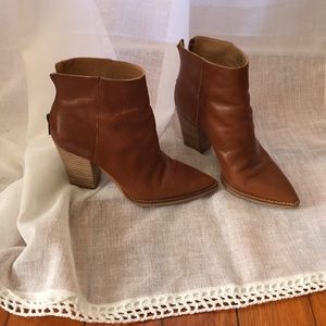 Lucky Brand Leather Cognac Heeled Booties